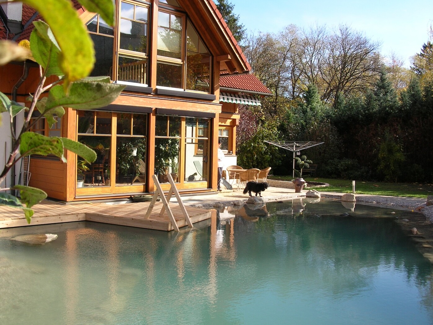 Schwimmteich mit Holzsteg